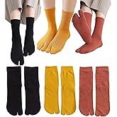 Pursuestar 3 Pairs Women Girl Cotton Sports Casual Sandal Split Two Toe Japanese Tabi Flip Flops Socks Elastic Free Size