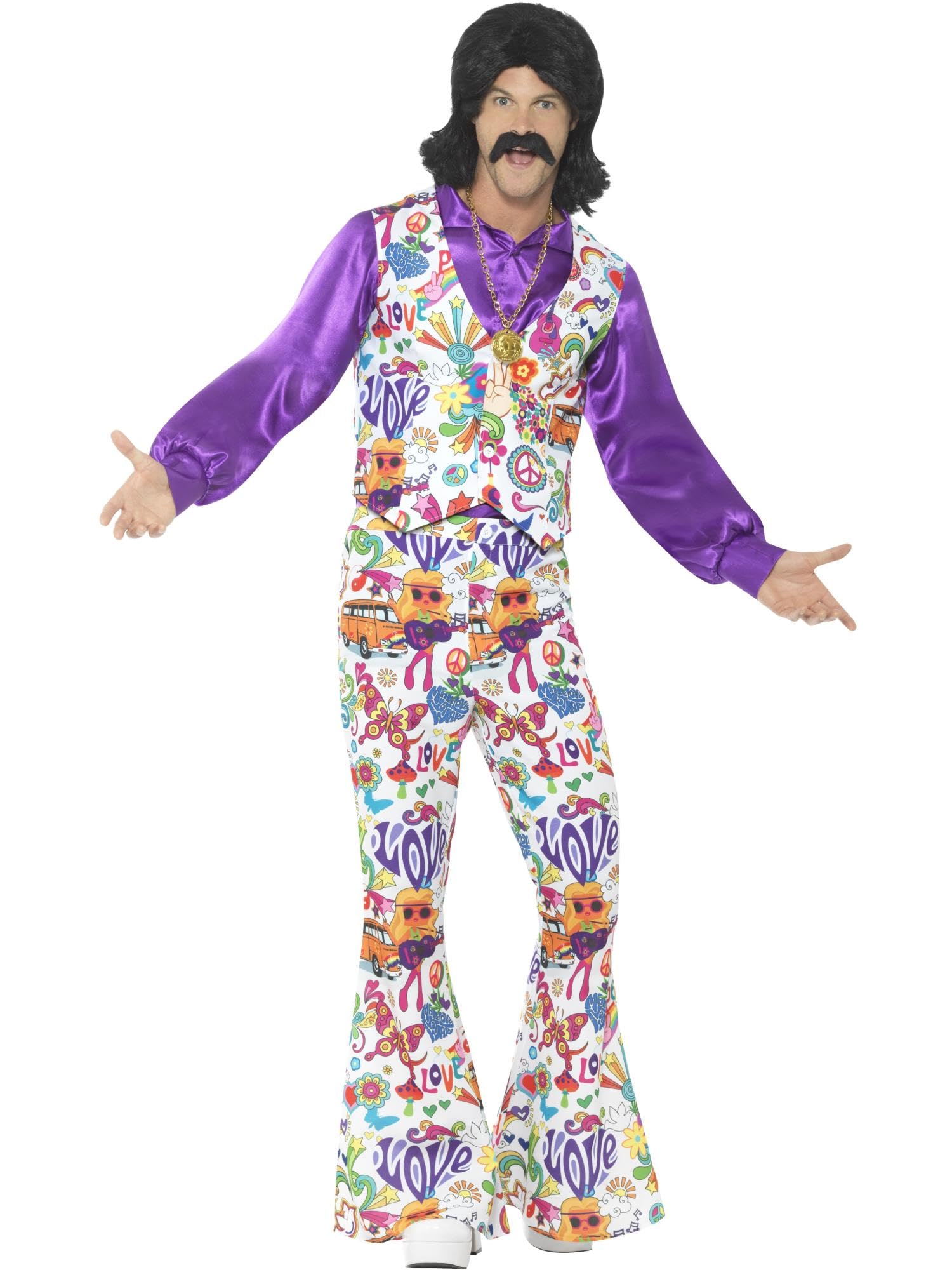 Smiffys 60s Groovy Hippie Costume, Multi-colour, XL - Size 46 in-48 in