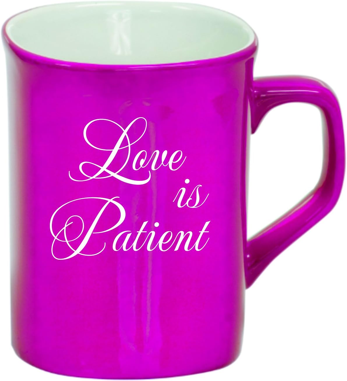 Ceramic Coffee Mug By Lazer Designs - 10oz Laser Engraved 1 Corinthians 13:4 Love is Patient - Perfect for Valentine’s Day Anniversary Mother’s Day Weddings Gifts