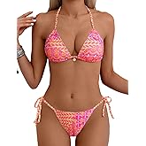 Tainehs Women's Sexy Halter Bikini Set Triangle Top String Swimwear Two Piece Swimsuits Cheeky Bathing Suit