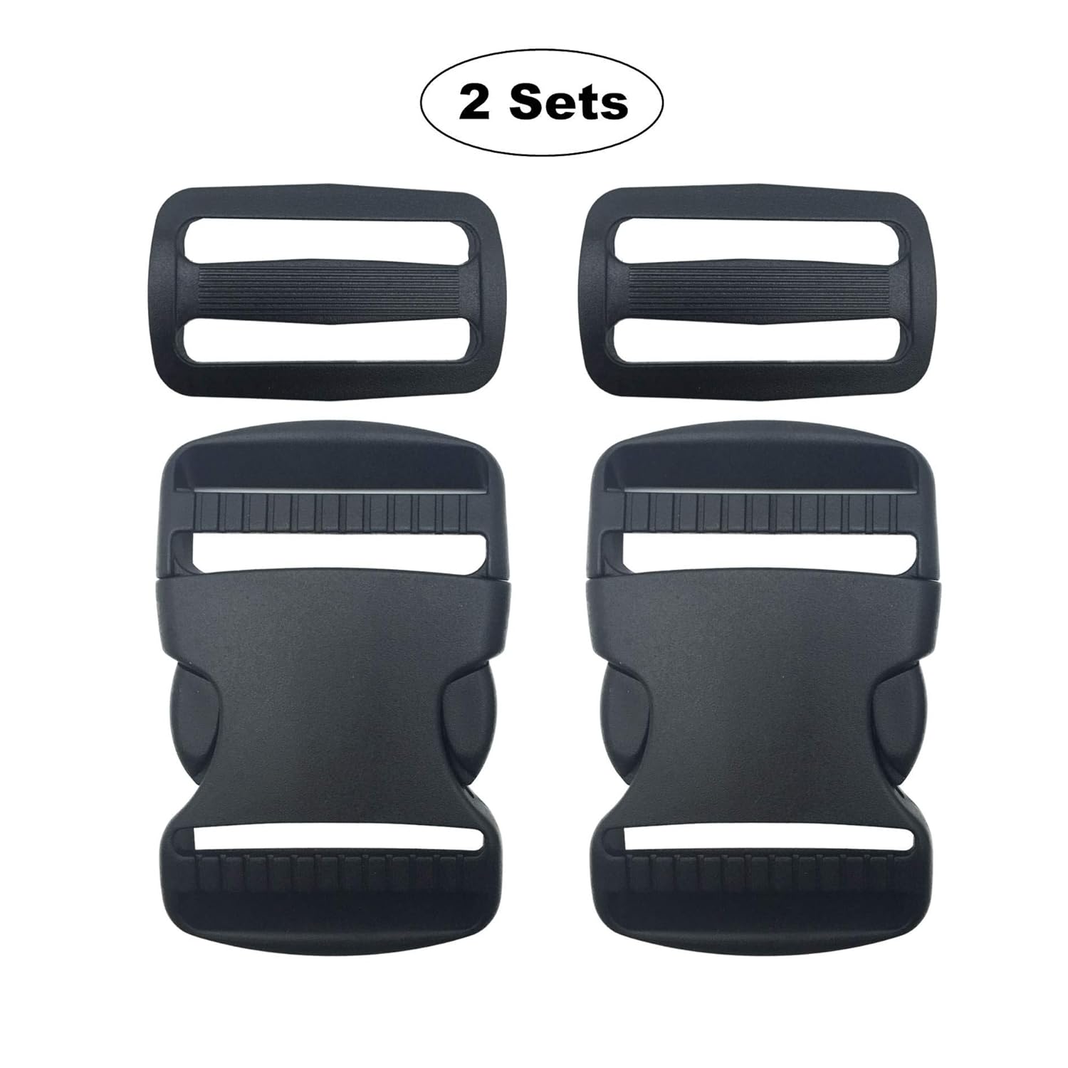 2 Set 38mm/1.5inch Buckles Clips and TriGlide Slides, Flat Side