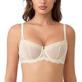 Curyon Women's Push Up Lace Balconette Bra Plus Size Sexy Full Coverage Unlined Underwire Multiway Everyday Bra