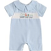 Sasaerucure Infant Baby Boy Easter Clothes Outfit Bunny Carrot Embroidery Collared Short Sleeve Romper Jumpsuit