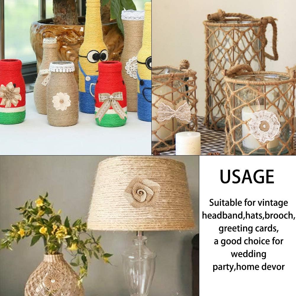 GUIFIER Burlap Hessian Flowers Set, 24 Burlap Flowers, 5 Lace Ribbon Rolls, 1 Twine Ribbon - Image 4