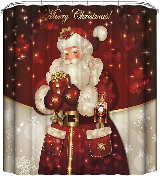 Amazon Com Olinase 4pcs Christmas Shower Curtain Set For Bathroom Santa Claus Print Waterproof Festive Home Decorations Style B Home Kitchen