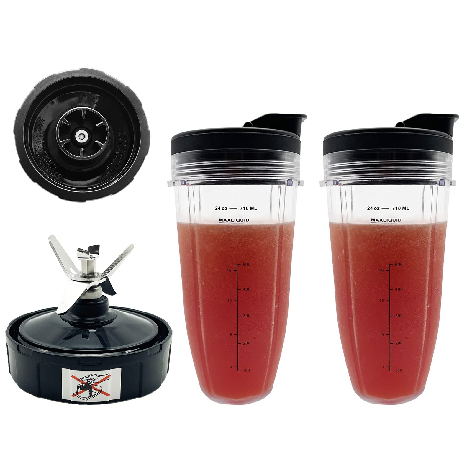 Photo 1 of Blender 24 oz Cups with Lids & 6 Fins Female Blade Replacement Parts for Ninja, Extractor Blade for Nutri Ninja Auto iQ BL480D 30 DOB, BL450 69, BL456 70, BL480 70, BL455 30 DOB, BL482 30 DOB