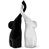 Vaudagio Loving Pair of Elephants in Black and White - Modern Ceramic Sculpture as a Set - Decoration Figure 10.2" high Ornament - Elephant Figurine