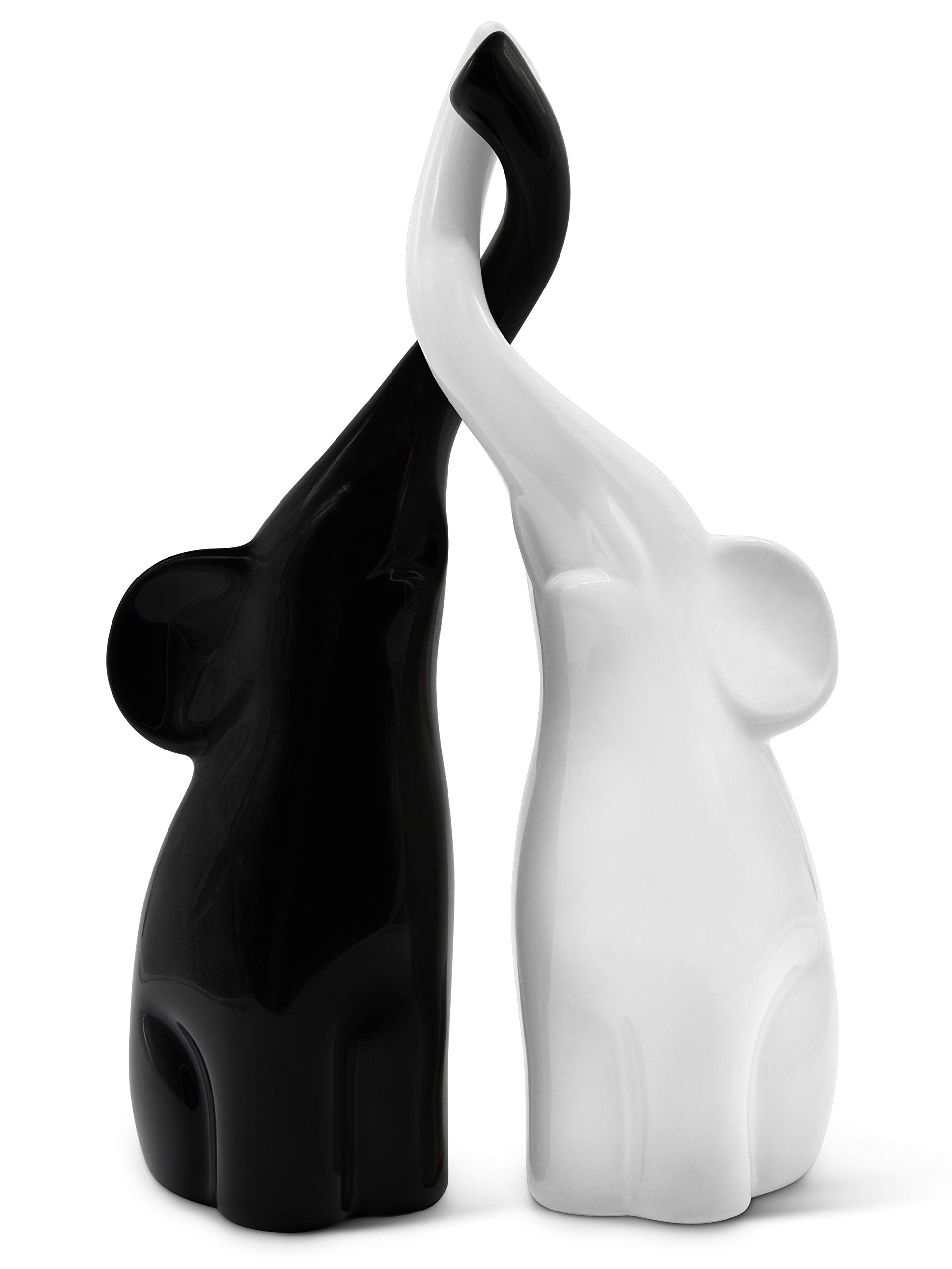 FeinKnick Loving pair of elephants in black and white - modern ceramic sculpture as a set - decoration figure 26cm high - elephant well suited as a gift