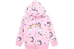 POPSHION Baby Girl Zip-up Jacket Rainbow Unicorn Cotton Hoodie Sweatshirt Toddler Fall Coat Kids Winter Outfits Outerwear 2t-7t