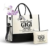 InnoBeta Gigi Gifts Canvas Tote Bag, Important Gigi Stuff Bag with Top Zipper Closure and Shoulder Strap for Birthday, Mother's Day, Christmas