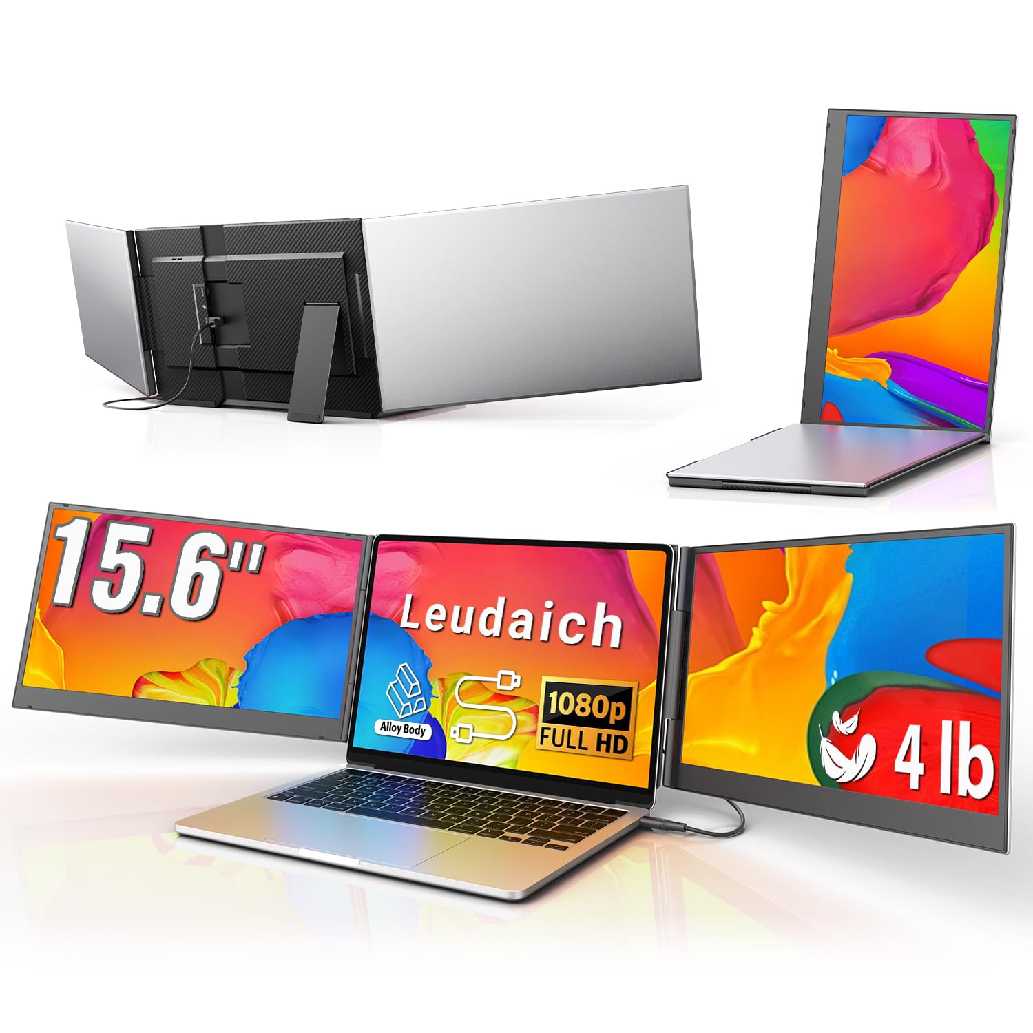 Photo 1 of 15.6'' Laptop Triple Screen Extender One Cable Connection, 1080P FHD IPS Portable Dual Monitor with Speaker, Ultra-Slim Travel Monitor for 13-17.3" Laptops, Compatible with MacOS, Windows, Android