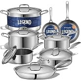 LEGEND COOKWARE 5-Ply Stainless Steel Cookware Set, 14-Piece Pots and Pans Set - Induction Compatible, Oven Safe 800&deg;F - Non-Toxic, No Coatings - Built to Last Generations