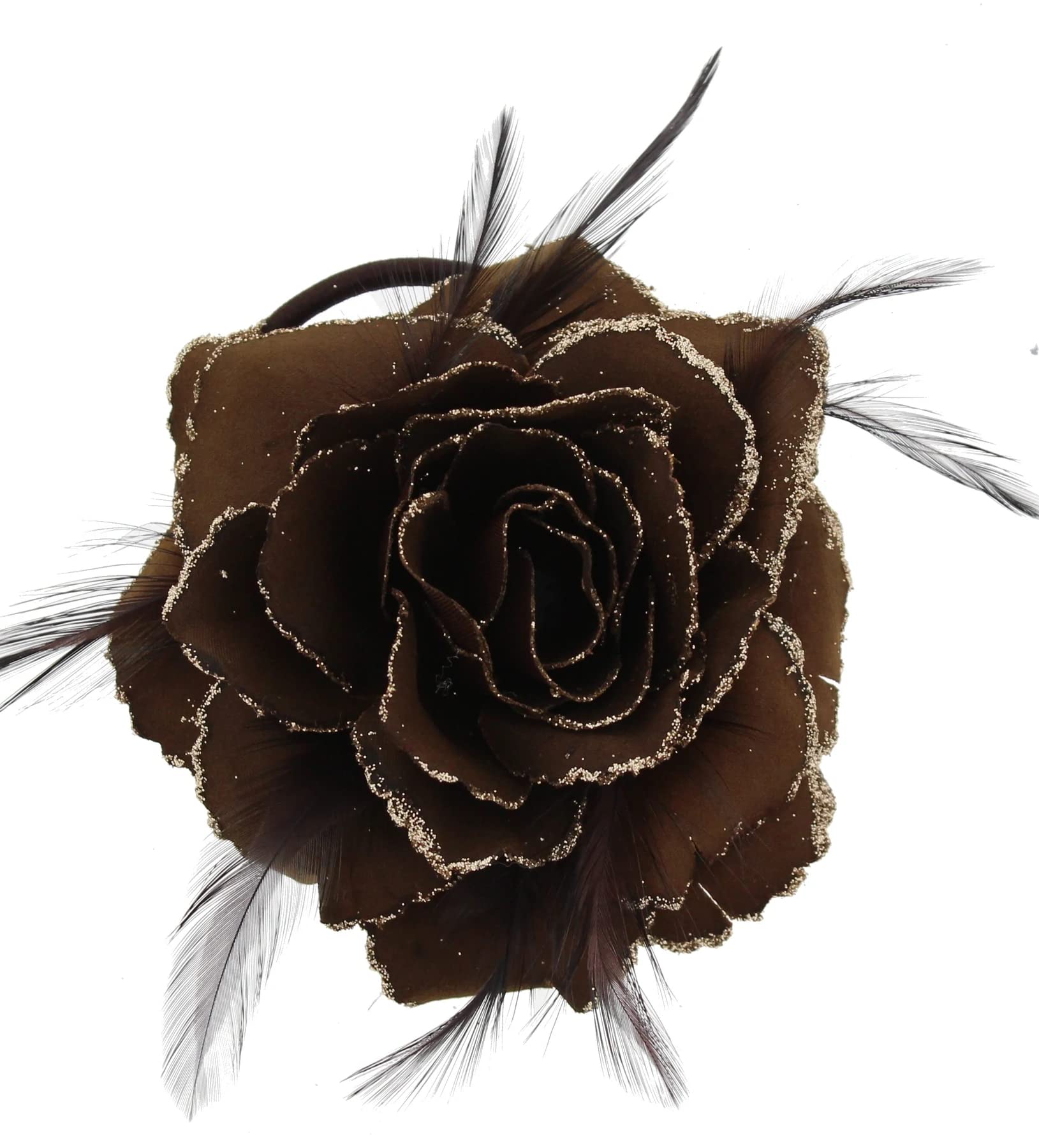 Topkids Accessories Rose Flower Hair Clip Hairband Brooch Safety Pin Hairpin Floral Corsage Fascinator Hair Band Aligator Beak Grip for Women & Girls Wedding Prom Party Special Occasion (Brown)