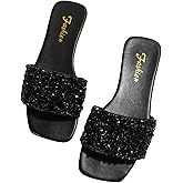 GORGLITTER Glitter Sandals Sparkly Sandals Casual Rhinestone Slides Bling Open Toe Sandals