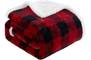 Touchat Sherpa Red and Black Buffalo Plaid Christmas Twin Blanket 60" X 70", Fuzzy Fluffy Soft Cozy Throw Blanket, Fleece Flannel Plush Microfiber Blanket for Couch Bed Sofa