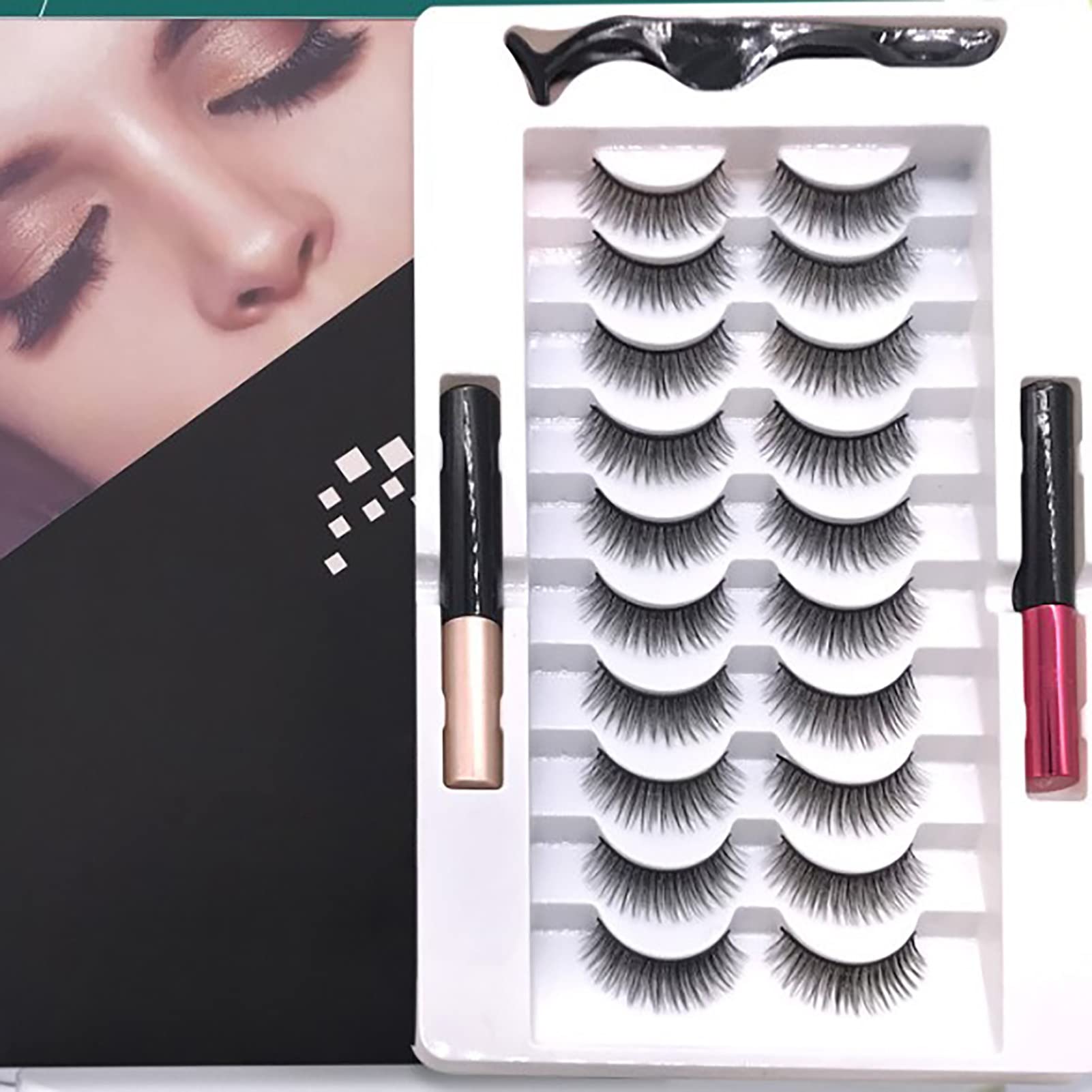 10 Pairs Lightweight Magnetic Eyelashes Set Soft False Lashes with Applicator for Charm Eyes Suitable for Dating Working or Party