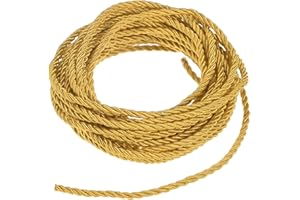 M METERXITY 5 Yards Twisted Rope Trim, 3mm/0.12 in Golden Yellow Soft Polyester Twisted Silk Rope Cord 3-Ply Decorative Cord for Gift Bag/DIY Crafts/Home Decor/Curtain Tieback