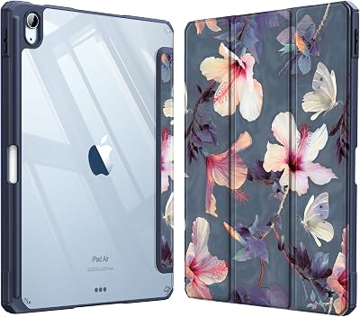 FINTIE Hybrid Case for iPad Air 11 M4/M3/M2 + Pencil Holder Hibiscus