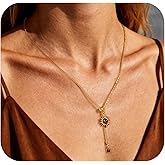 Zikichiky Tigers Eye Necklace for Women Dainty Y Shaped Tiger Eye Pendant Lariat Necklace, Adjustable Chain Gemstone Sun Jewelry Gifts