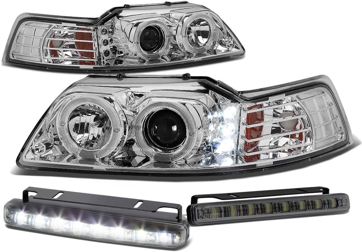 For Ford Mustang SN95 Chrome Housing Amber Corner Dual Halo Projector