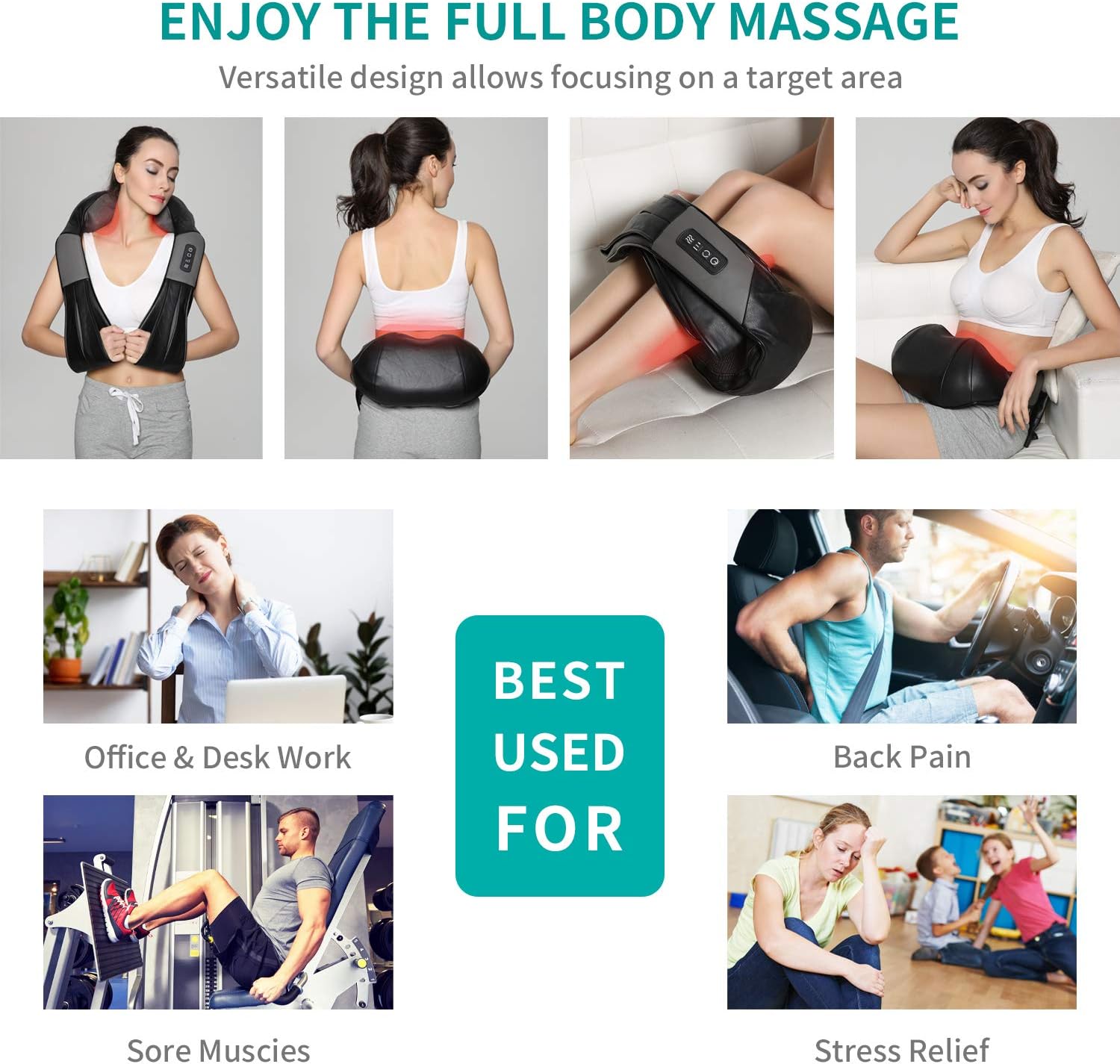 Shiatsu Neck and Back Massager with Soothing Heat, Nekteck Electric Deep Tissue 3D Kneading Massage Pillow for Shoulder, Leg, Body Muscle Pain Relief, Home, Office, and Car Use: Health & Personal Care