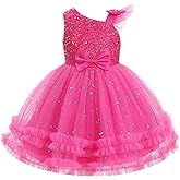 IDOPIP Toddler Baby Girls Sequin Dress Asymmetric Bowknot Pageant Birthday Party Wedding Flower Girl Tiered Tulle Tutu Dress