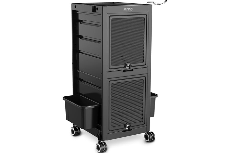 TASALON Premium Lockable Salon Trolley with Wheels and 6 Drawers & 2 Bucket, Versatile Salon Cart for Hair Stylist, Tattoo, Barber
