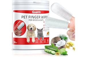 GUARM Dog Teeth Cleaning Wipes Cat, Toothbrush Dog Tooth Brushing Kit Puppy Dog Dental Wipes, Dog Teeth Cleaning Kit Cat Dental Care Dog Toothbrush Finger Cats Pet Wipes Dogs Products Pet Supplies, 50Pcs…