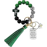 SHINYHARBOR Silicone Beaded Keychain Wristlet Bracelet,Key Wrist Jesus Cross Keychains for Women Girls