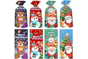 60 Pieces Holiday Cello Bag for Christmas - Party Supplies - Candy Bags - Cellophane Bags with Ties - Christmas