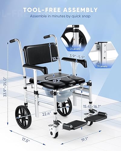 Shower Chair with Wheels, Hybodies Folding Shower Wheel, Transport
