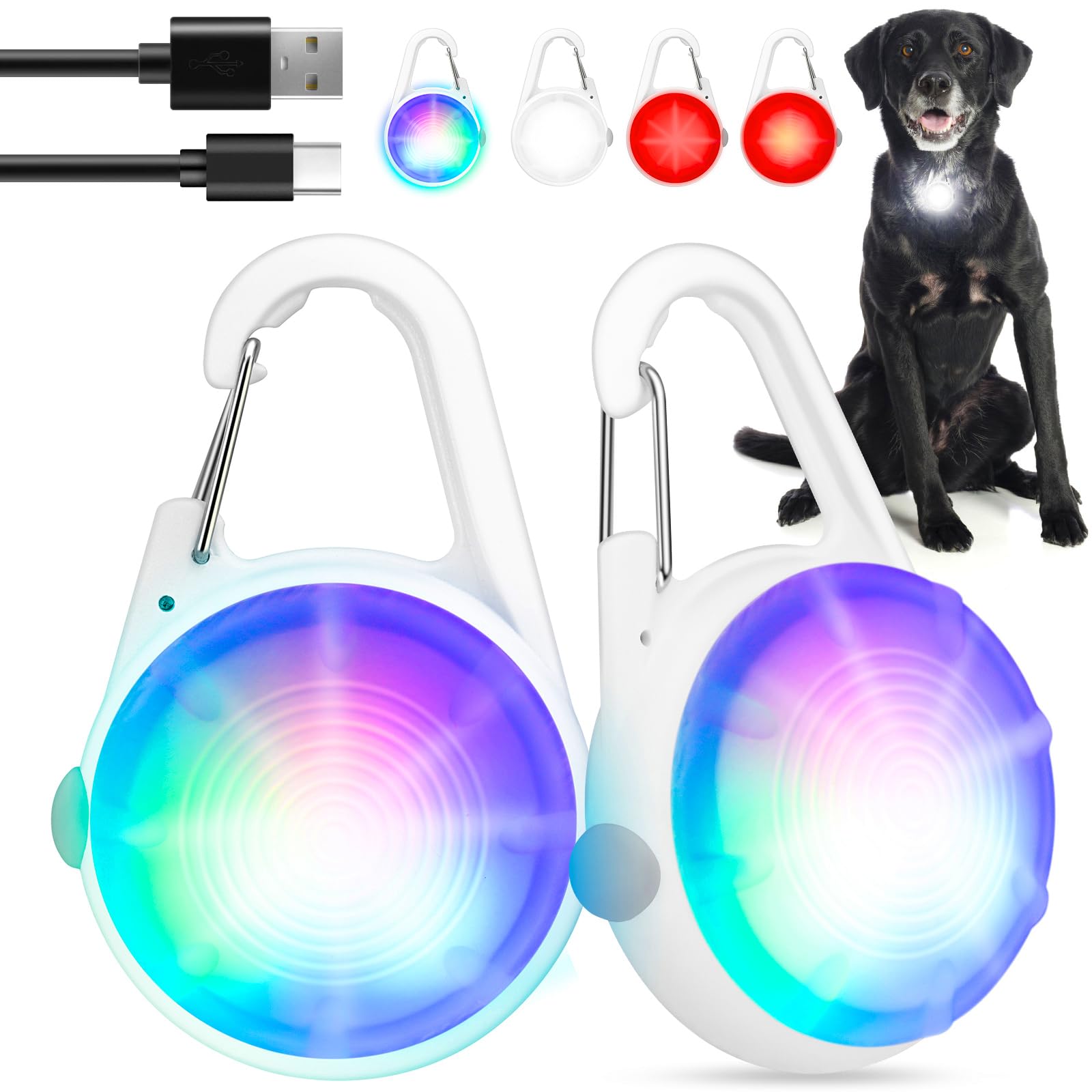 MEDT Dog Lights for Night Walking 2Pack LED Rechargeable Dog Collar Lights Clip on with RGB Color for Night Walking Camping