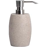 Clasin Home Sandstone Textured Resin Soap Dispenser with Metallic Pump and Waterproof Bottle Labels for Bathroom Kitchen Dish Hand Wash Shower Lotion Shampoo, 12 Oz, Beige