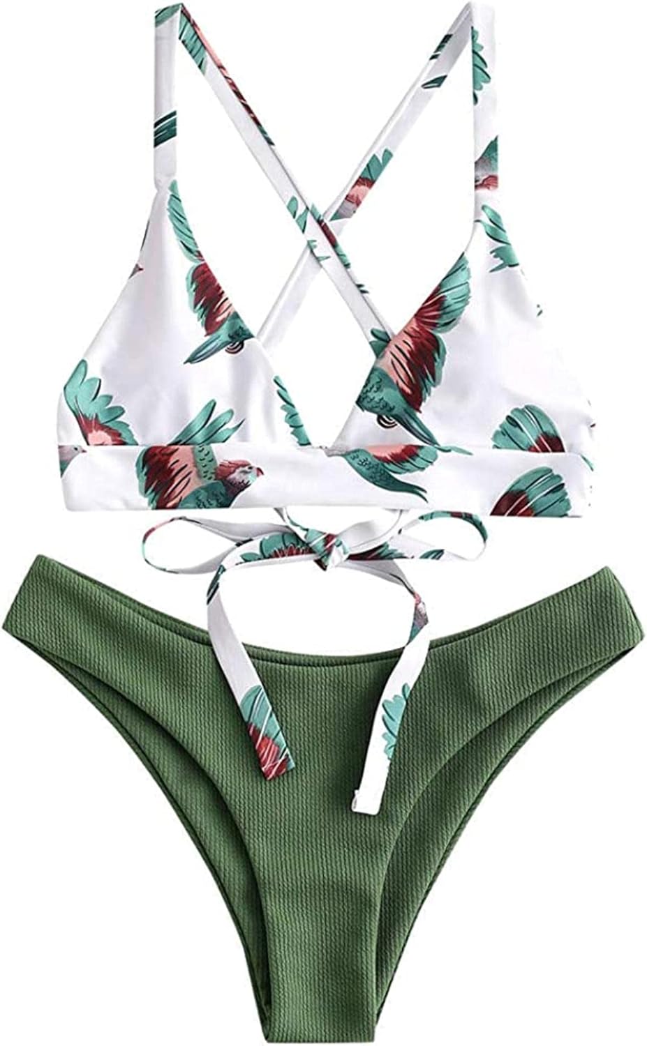 Women Two Piece Bathing Suits Halter Leaf Print Push Up