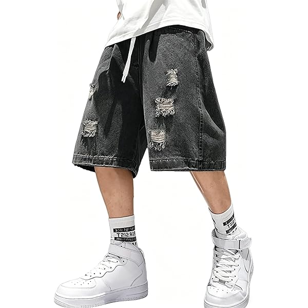 FCOOLYEET Star Jean Shorts Y2k Baggy Black Star Jorts Grunge Denim