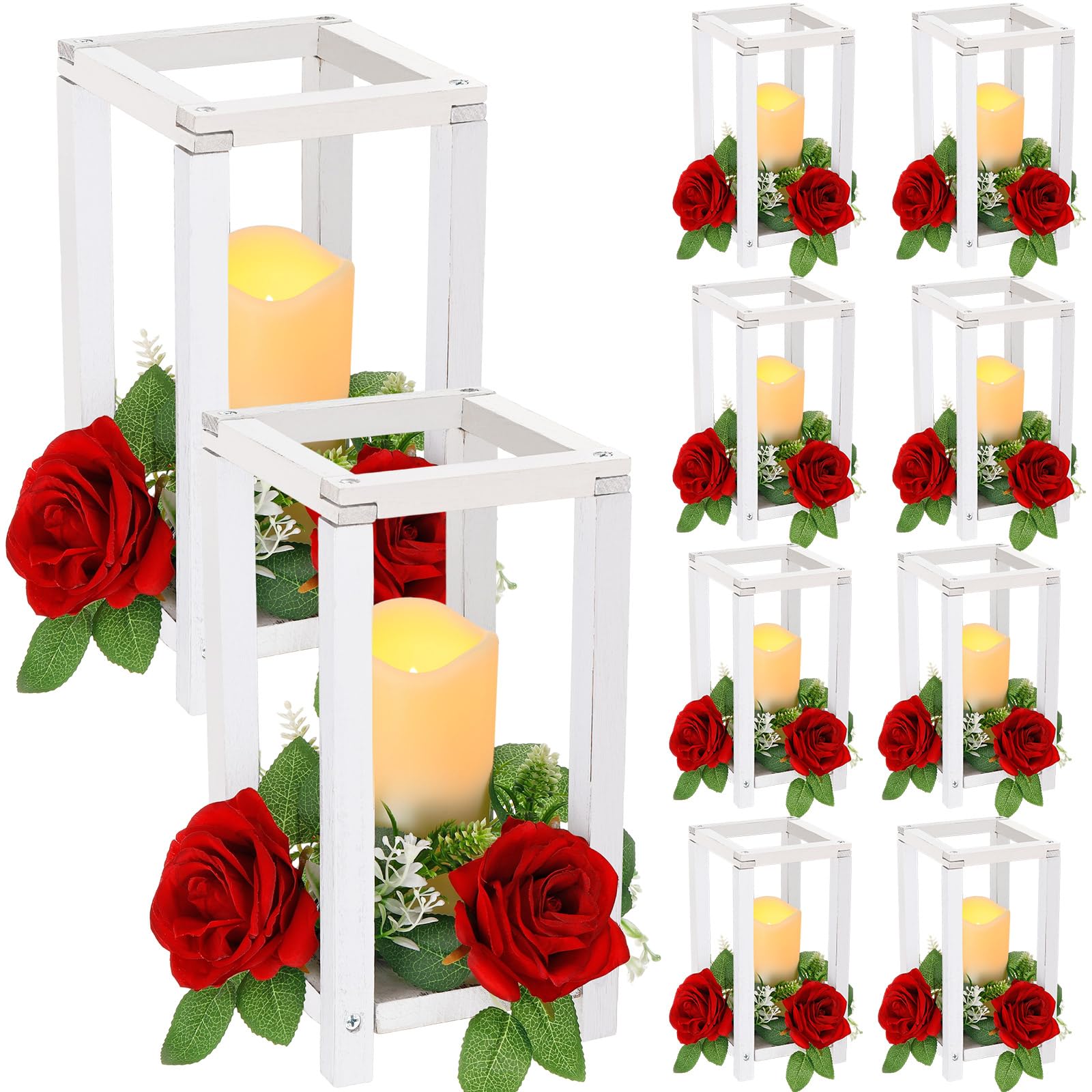 hushee 30 pcs integrated wedding lantern centerpiece rustic wooden holder with candles and rings far