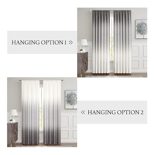 VISION HOME GREY OMBRE WINDOW CURTAINS LINEN TEXTURE GRADIENT LIGHT FILTERING SEMI SHEER CURTAINS 84 INCH LENGTH FOR LIVING ROOM BEDROOM ROD POCKET,CREAM WHITE TO GRAY,50″ WX84 L EACH,2 PANELS