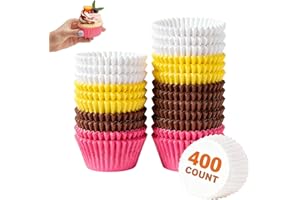 400Pcs Standard Size Cupcake Liners: 4 Assorted Colors (White, Brown, Pink, Yellow) Baking Cups Muffin Liners - Food Grade Gr