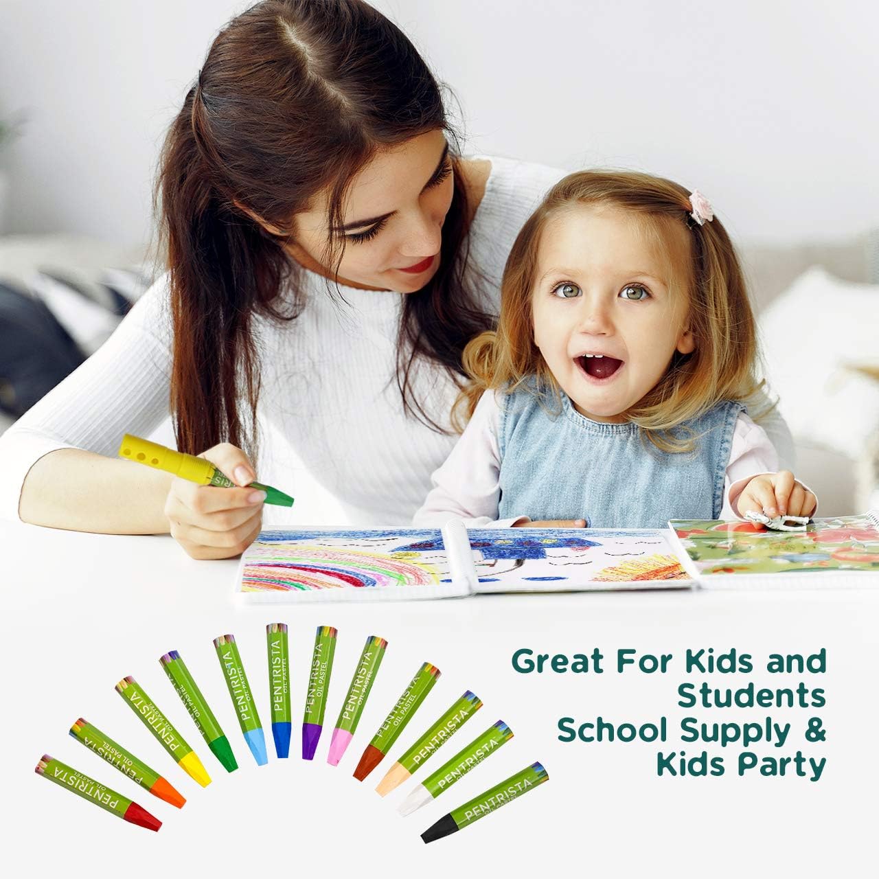 PENTRISTA Oil Pastels 12 Vibrant Assorted Colors Drawing Pastel,for Kids Indoor Activities At Home,Art&School Supplies: Office Products