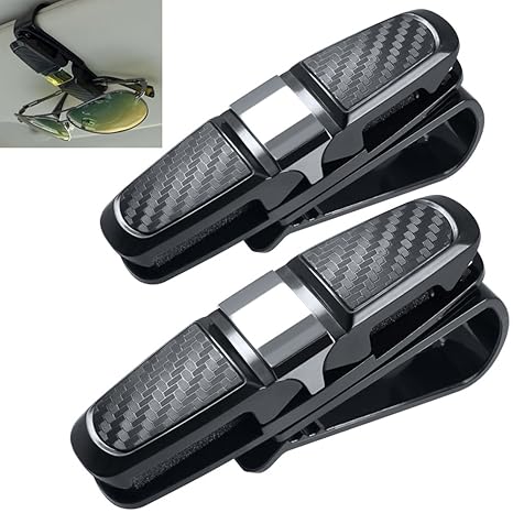 FineGood 2 Pack Brillenhalter für Auto Sonnenblende, Sonnenbrillen Brillen mit Kartenkarten Clip - Schwarz