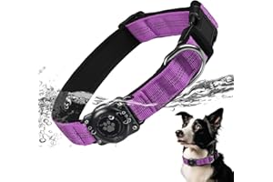 FURRIGO AirTag Dog Collar, IP68 Waterproof Air Tag Dog Collar Holder, Reflective, Ultra-Durable, Comfortable Padded, Heavy Duty Dog Collars for Small Medium Large Dogs (L (14.8"-20.3"), Purple)