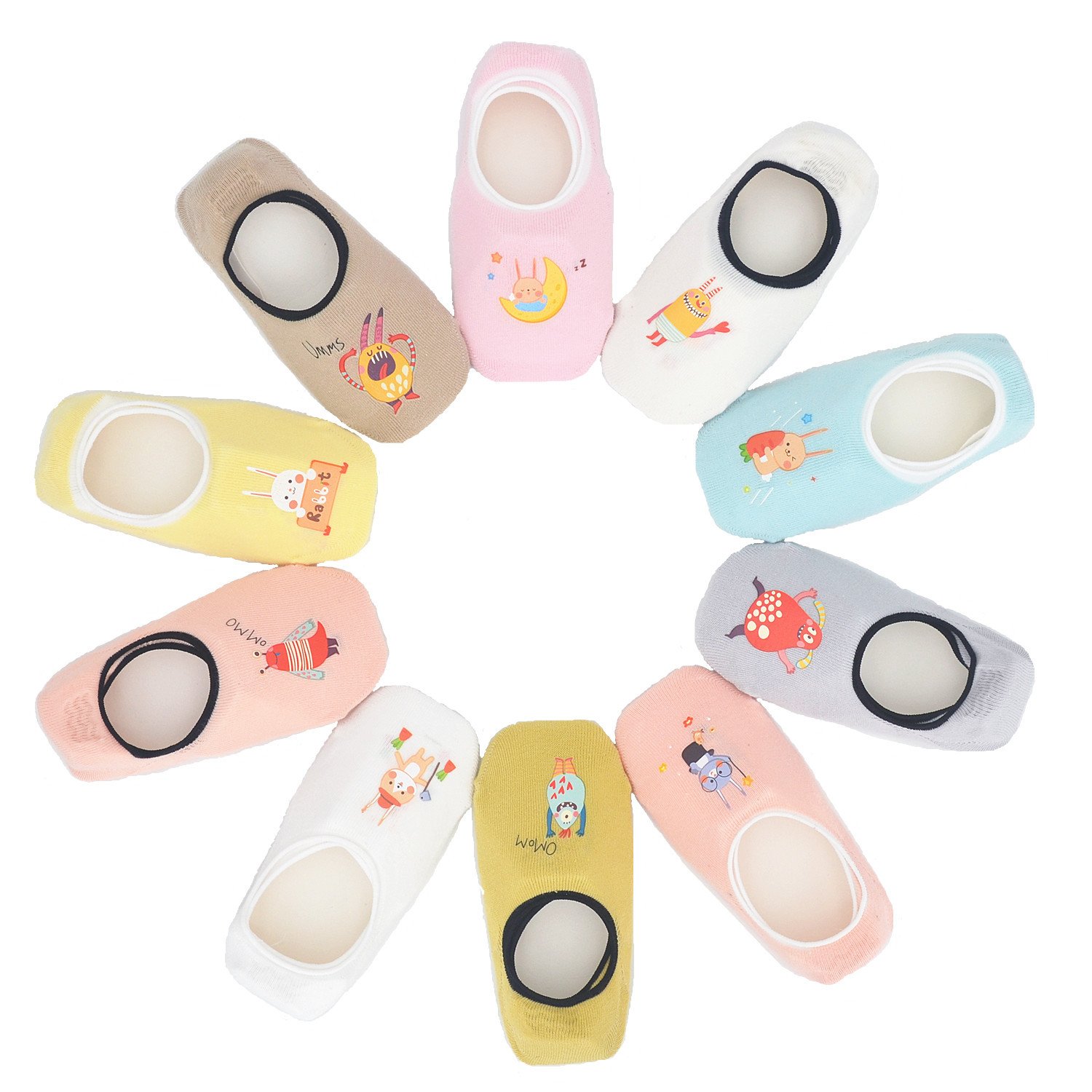 Unisex Baby Toddler No Show Non Skid Slip Heel Grip Low Cut Cotton Socks 10 Pairs (3-4T, Rabbit)