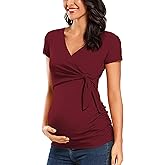 Glampunch Women's Maternity Shirts Short & Long Sleeve Tie Front Wrap Maternity Tops