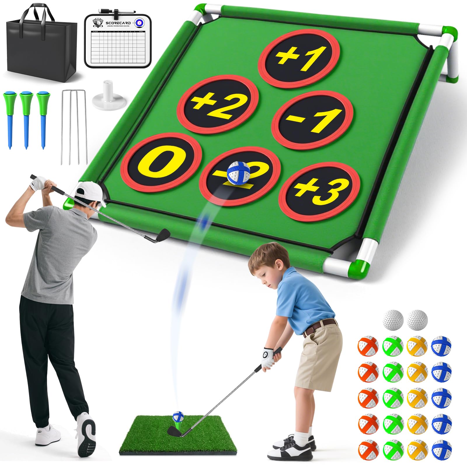 Kids Golf Toys Set for Toddlers Ages 3-8, 2 Golf Clubs, 2 Balls and 20 Sticky Balls, Carrying Bag, Indoor or Outdoor Golf Target Yard Games, Educational Sports Birthday Gifts for Children​