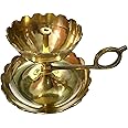FIKIMOS Brass Aarti & Diya in One with Supported Flame Indian Puja Diya Oil Lamp