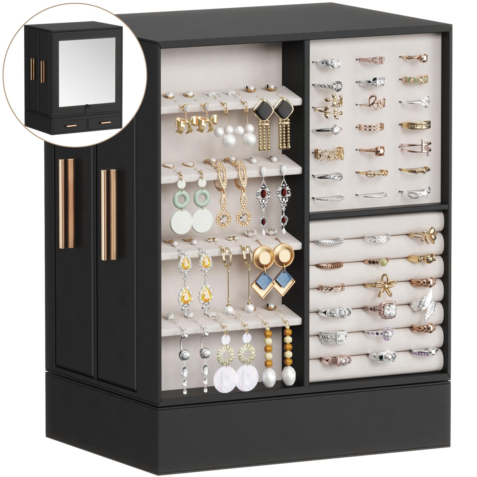 Photo 1 of Lifewit Jewelry Box 360° Rotating, Large Adjustable Angle Mirror, Jewelry Storage Case with 6 Drawers, Open Design, Jewelry Organizer for Ring Necklace Earring Bracelet, Great Gift, Inky Black