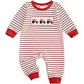 Sasaerucure Infant Newborn Baby boy Valentine’s day Outfit Heart Embroidery Striped Long Sleeve Romper Jumpsuit