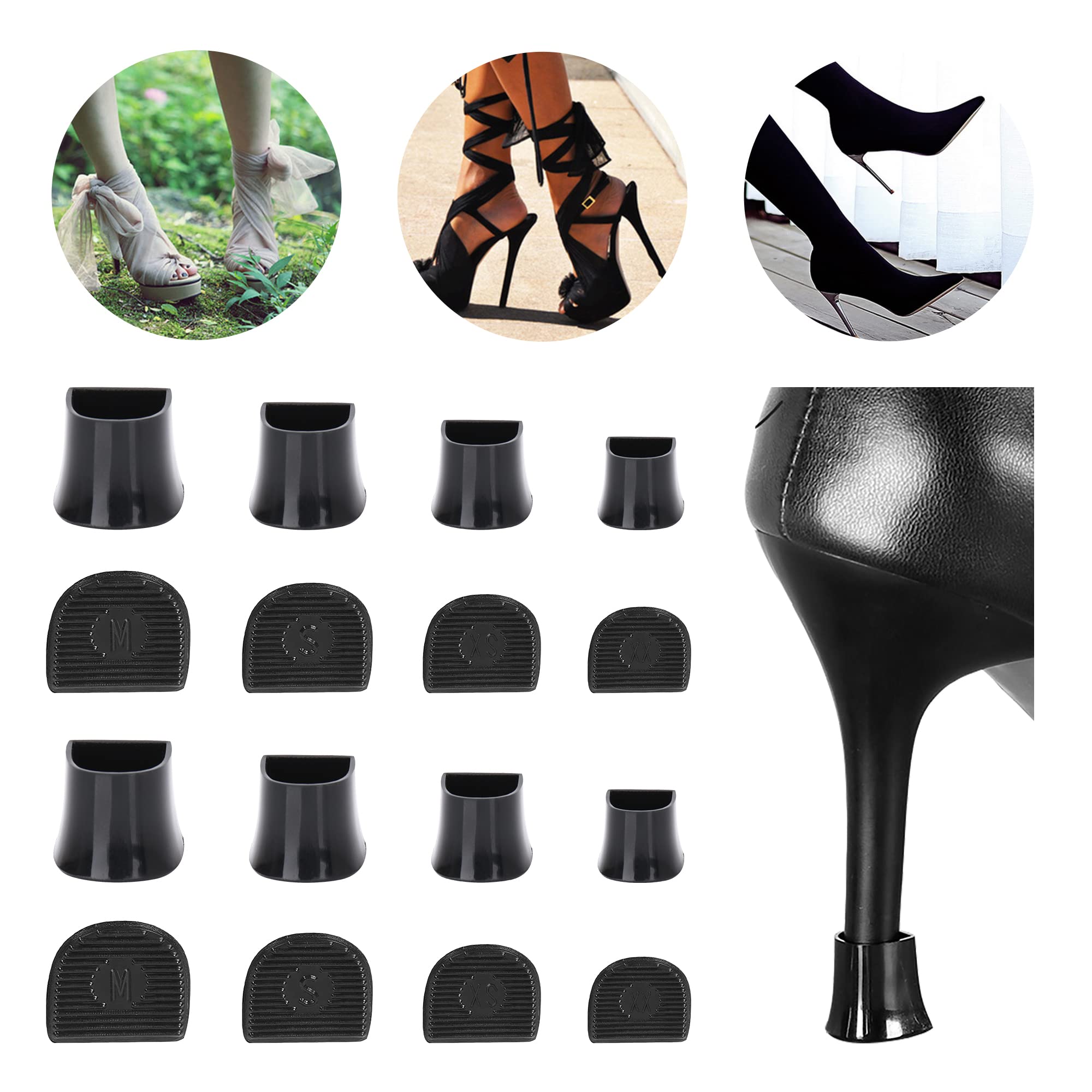 Photo 1 of SooGree High Heel Protectors- Heel Stoppers Heel Repair Caps Covers for Walking on Grass and Uneven Road Heel Cover Cups Perfect for Wedding Outdoor Events (U Type-Black-8 Pairs)