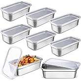 Suttmin 8 Pcs 304 Stainless Steel Food Storage Containers with Lids 1/3 Size Hotel Pan Chicken Food Grade Pans Metal Meal Containers for Restaurant Stackable Kitchen Freezer Buffet(4 Inch Deep)