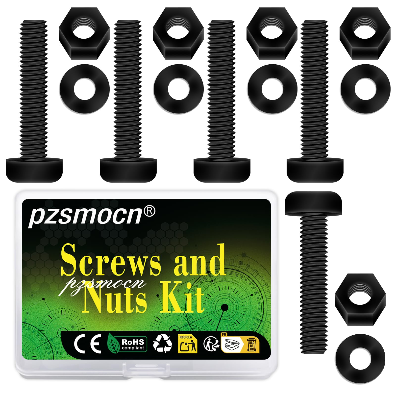 Pzsmocn 300 Pieces/100 Sets M3*30 mm Plastic Black Nylon Cross Round Head Screw Hexagonal Nut Combination Kit, with Insulating Washers, Standard Size, For DIY and Electronic Assembly.